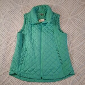 T by Talbots Quilted Vest Women's Size Large Teal Zip Pockets Mockneck